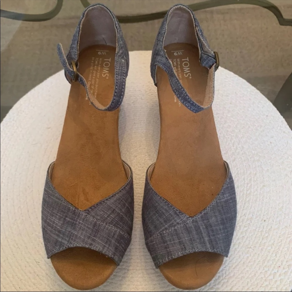 Toms Denim Blue Chambray Wedges